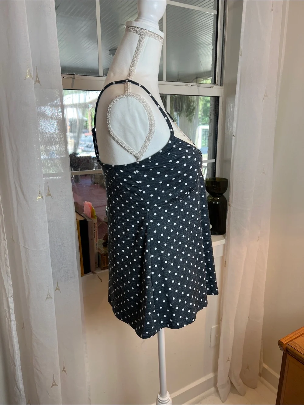 Marilyn Monroe Black & White Polka Dot Lace Trim Chemise size large.